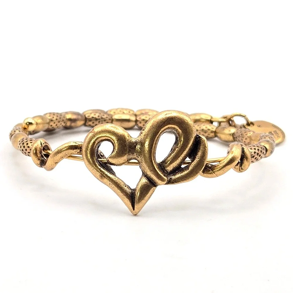 Alex and Ani Vintage Sixty-Six Heart Beaded Rafaelian Gold Wrap‎ Bangle Bracelet